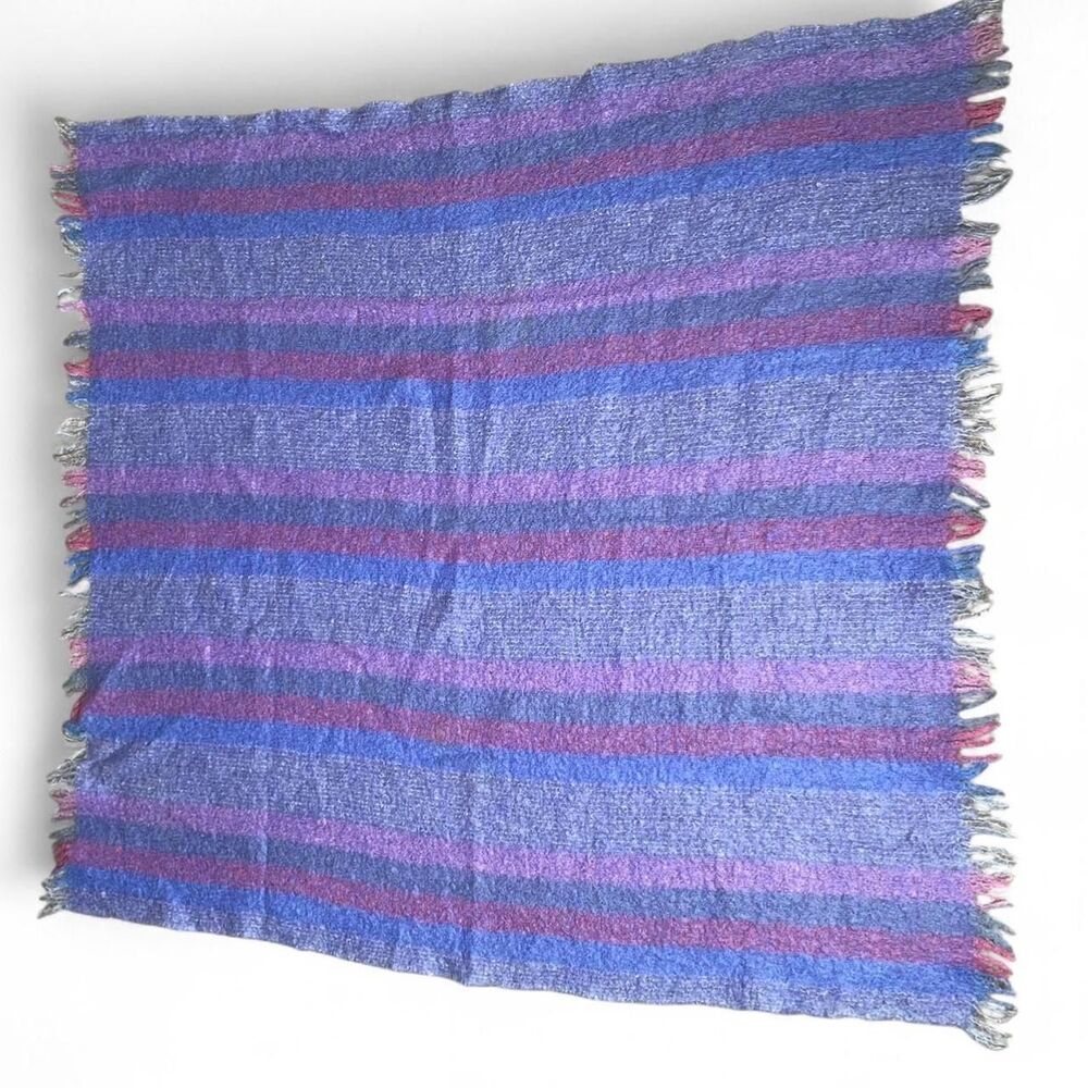 Vintage Cushendale Scottish multicoloured mohair wool small throw blanket purple
